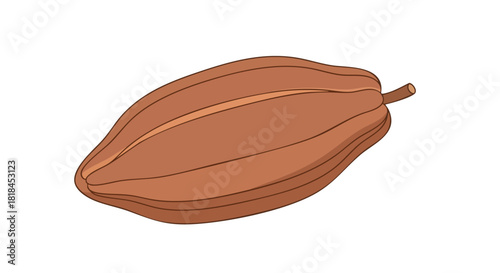 Isolated cocoa pod artwork showcasing its shape, texture, and natural coloration on a white canvas, inviting viewers to appreciate the beauty of its