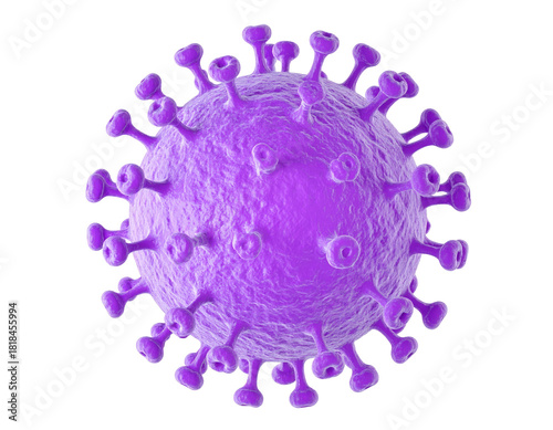 A vibrant, isolated, spherical structure with protruding spiky proteins; purple hue