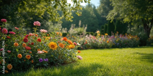 Garden flowers in bloom used as a colorful background for summer nature scenes