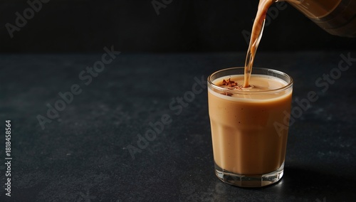 Fototapeta Naklejka Na Ścianę i Meble -  Indian masala chai tea, spiced tea with milk and spices, background for text