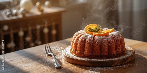 Arabic homemade pound orange sliced cake, fiber-dense dessert suitable for afternoon tea