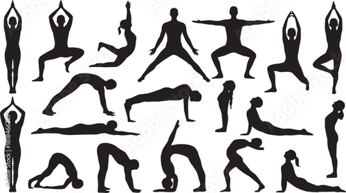Yoga and Fitness Poses Silhouette Set – Workout, Exercise, Training Illustration