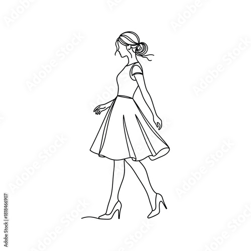 Fashionable woman with shopping bags wearing a dress, a beautiful vector illustration of a girl drawing clothes