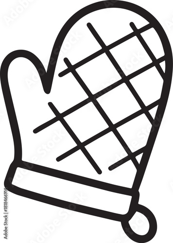 A minimalist illustration of an oven mitt with a geometric pattern, isolated on a clean backdrop, perfect for design and culinary projects.