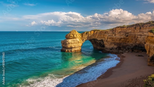Rocky arch formation at Adraga beach, natural erosion risk