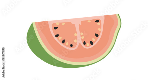 Vibrant Guava Slice Depiction with a Detailed Interior Composition Exhibiting a Pinkish Hue and Black Seeds
