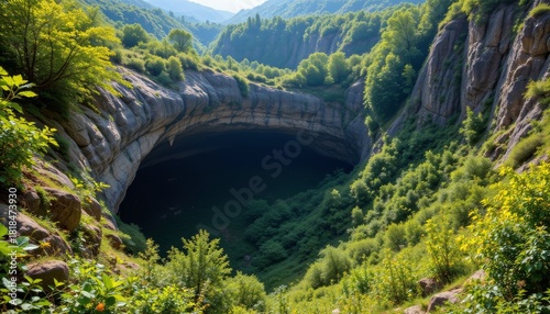 Deep Sinkhole in Lush Green Valley