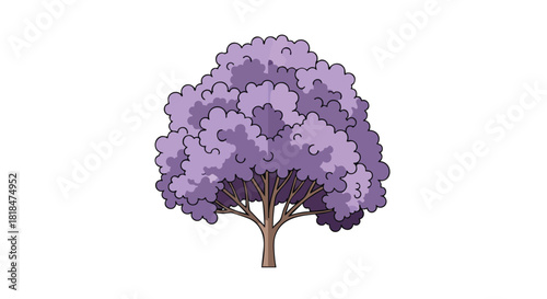 Stylized jacaranda tree illustration with textured lavender foliage and sturdy brown trunk isolated against a clean white background