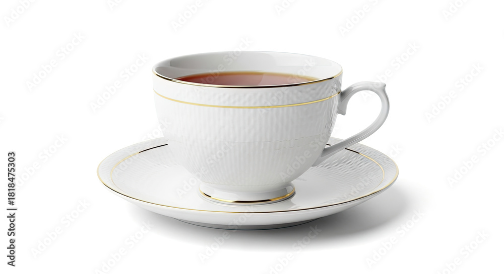 Obraz premium Elegant White Teacup and Saucer Filled with Hot Tea.