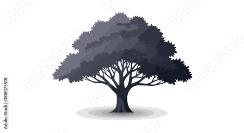 Monochromatic Tree Illustration with Elegant Silhouette and Ground Shadow Depiction