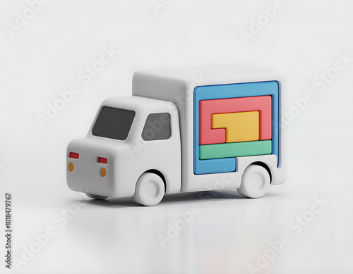 Toy truck carrying colorful puzzle pieces design