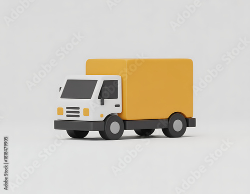 Yellow delivery truck on white background concept