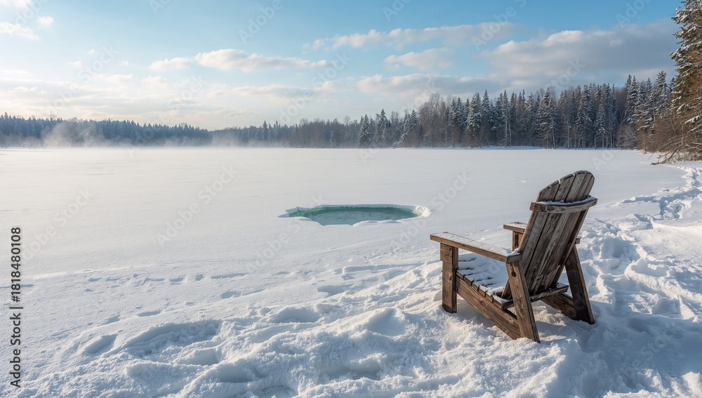 © NFTNexus - A person fishing at a hole in the ice, emphasizing winter fishing safety and maintenance practices