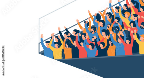 Flat design crowd silhouette cheering at sports event with raised hands