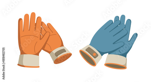 Colorful cartoon retro gloves in motion with plaid cuffs