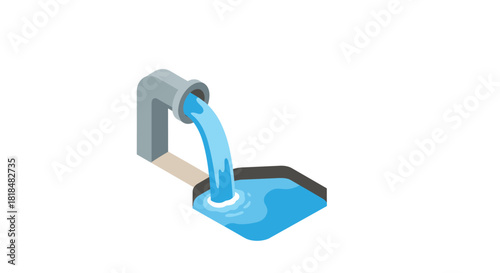Flowing water from pipe into pool in isometric style