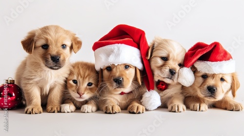 Adorable pets in santa hats celebrate christmas with joy, love, and family traditions © bborriss