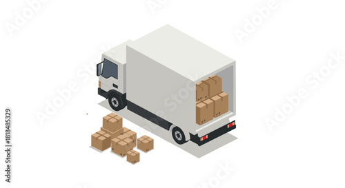 Isometric delivery truck with boxes for logistics and shipping design