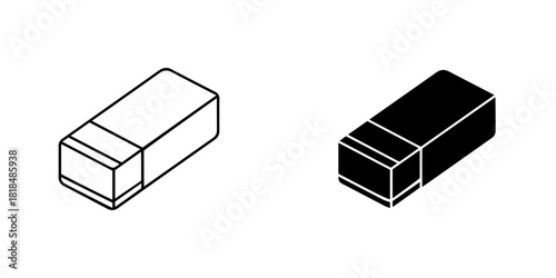 Illustration of an eraser, presented in both outline and solid black versions isolated on