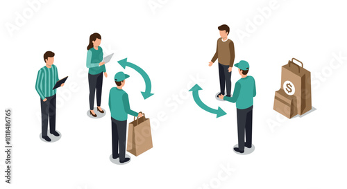 Isometric business people engaged in a productive business exchange