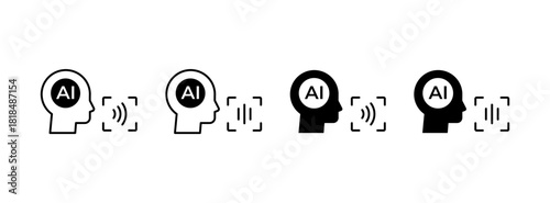 AI Voice Speaker Icon Set. Artificial Intelligence Sound and Communication Technology Symbols