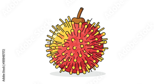 Whimsical rambutan illustration with vibrant colors and playful design elements creating a cheerful and inviting feel for graphic art projects
