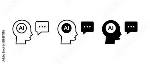 AI Voice Speaker Icon Set. Artificial Intelligence Sound and Communication Technology Symbols