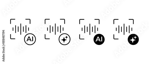 AI Voice Speaker Icon Set. Artificial Intelligence Sound and Communication Technology Symbols