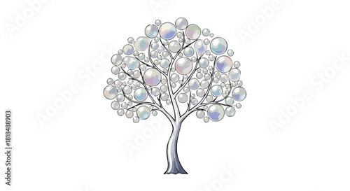 Elegant pearl tree illustration: a whimsical representation of nature's beauty and elegance, with soft colors and a delicate design highlighting