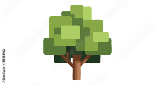 Stylized arboreal illustration with geometric foliage and earthen trunk, evoking natural concepts and graphical simplicity perfect for backgrounds