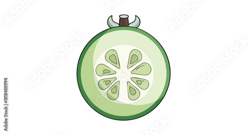 Freshly cut cucumber slice with delicate seed arrangement in a light green color tone showcasing its intrinsic design and natural elegance