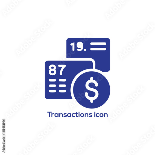 Financial transactions icon with dollar coin and payment cards, online banking money transfer blue vector illustration on white background

