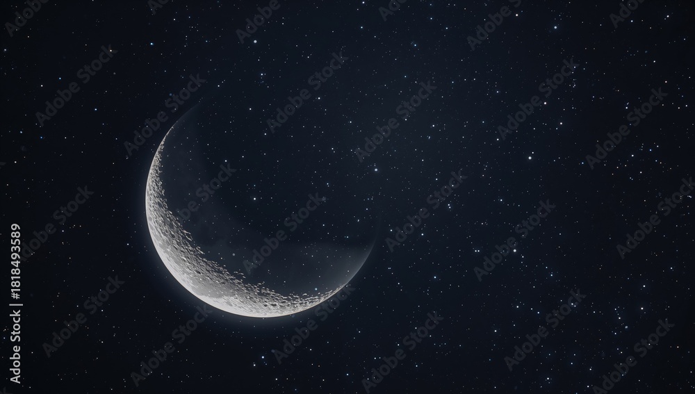 Fototapeta premium Crescent Moon in the night sky background, sky and universe scene, emphasizing lunar phase for astronomy enthusiasts