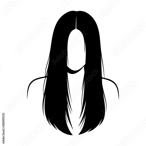 Illustration of a woman with long black hair covering her face area