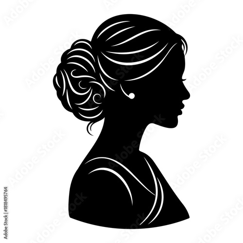 Silhouette of a woman with an elegant updo hairstyle and pearl earring