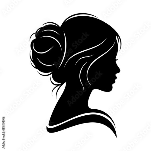 Silhouette of a woman with hair in a bun looking to the right side