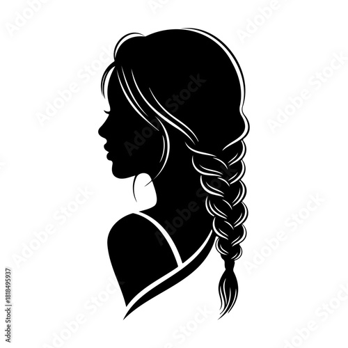 Silhouette of a woman with a braid hairstyle against a white background