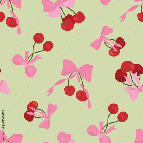 Seamless pattern with flirty cherries. Design for fabric, textiles, wallpaper, packaging