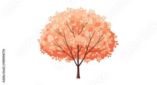 Stylized peach tree with blossoms, isolated on white background, vector illustration depicting springtime, tree illustration showcasing seasonal