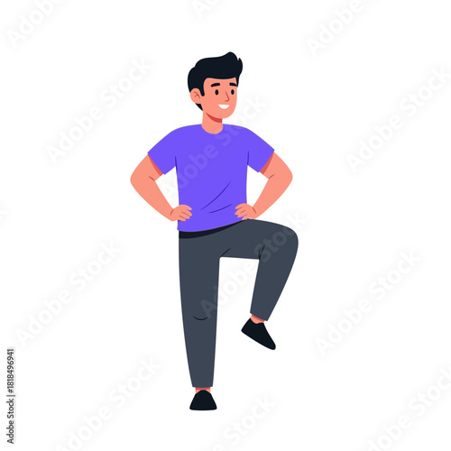 Man doing knee lift exercise isolated on young male character in sportswear doing fitness workout routine
