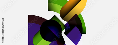 Abstract composition features overlapping colorful shapes. Smooth gradients create dynamic visual interest, modern aesthetic.