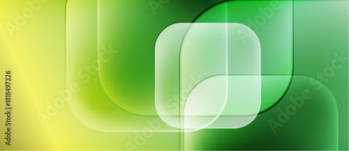 Abstract composition features rounded rectangles, gradients. Yellow transitions into green hues, creating soft visual effect. Minimalist design.