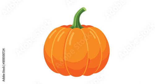 Vibrant and detailed illustration of a seasonal orange pumpkin with a fresh green stem displayed against a clean white backdrop