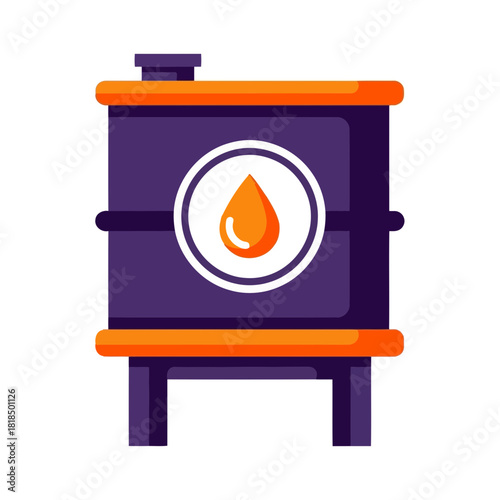 Illustration of a purple oil tank with orange accents isolated on, symbolizing energy and industry resources
