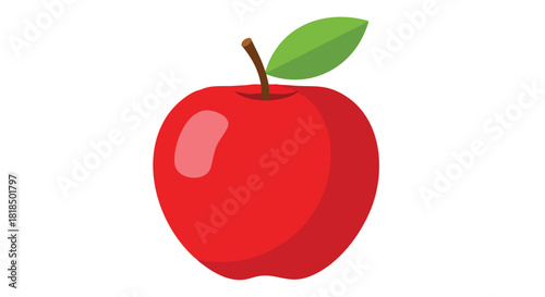 Vibrant red apple illustration with green leaf, presenting freshness and healthy lifestyle ideal for graphic designs and marketing materials