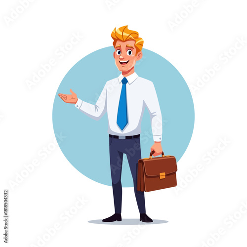 Successful businessman with briefcase isolated on, cartoon male character in formal wear, vector illustration