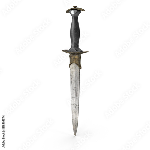 Sharp ancient dagger with detailed handle on transparent background