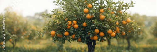 Orange tree laden with ripe, juicy fruit ready for harvest, suitable as a fresh snack or natural juice ingredient