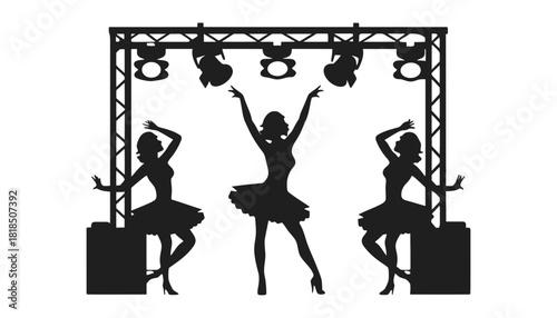 Silhouette dancers stage performance vector illustration art