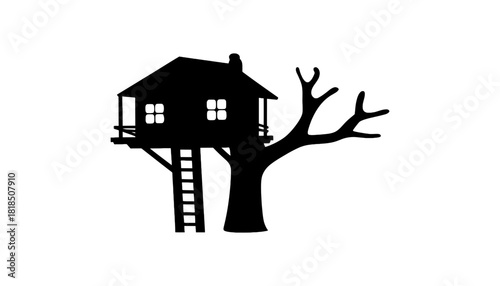 Treehouse silhouette vector illustration for graphic design